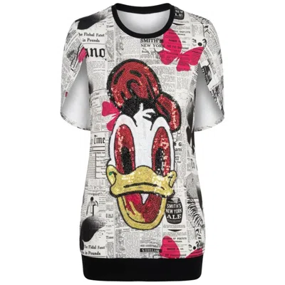Pre-owned John Galliano Gazette Print & Donald Duck Sequin Mini Dress - Circa 2009 In Gray
