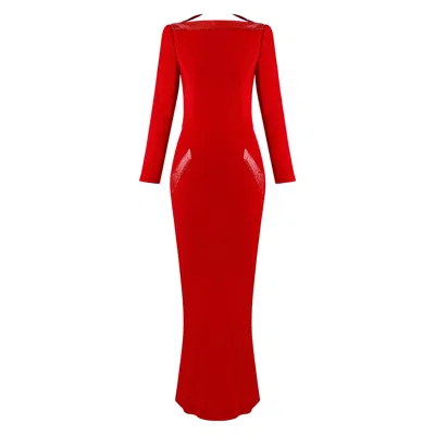 Pre-owned John Galliano Givenchy Couture  F/w 1996 Red Snakeskin Trim Plunge Back Gown
