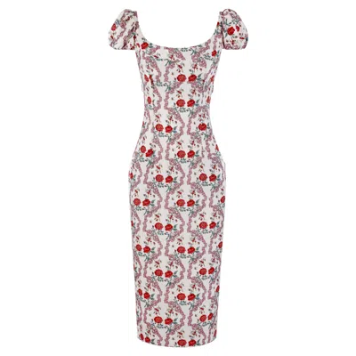 Pre-owned John Galliano Givenchy Couture  S/s 1997 Bouquet Floral Ribbon Print Midi Dress In Gray