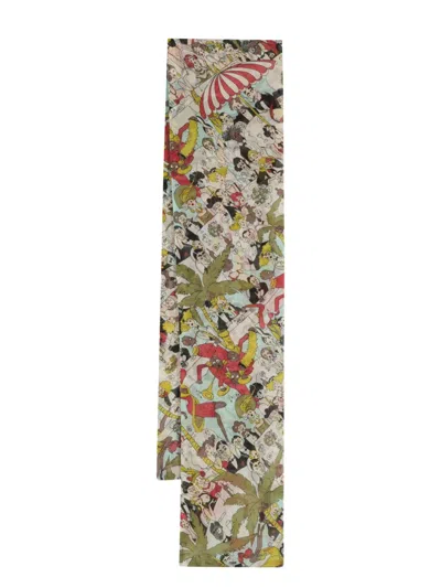 Pre-owned John Galliano Graphic-print Silk Scarf In Neutrals