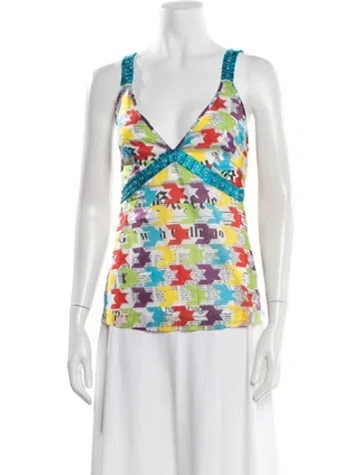 Pre-owned John Galliano Graphic Print V-neck Top In White