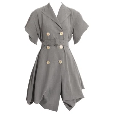 Pre-owned John Galliano Grey Rayon Checked Blanche Dubois Bustled Coat Dress, Ss 1988 In Gray