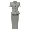 John Galliano Houndstooth Padded Hip Jacket Skirt In Grey