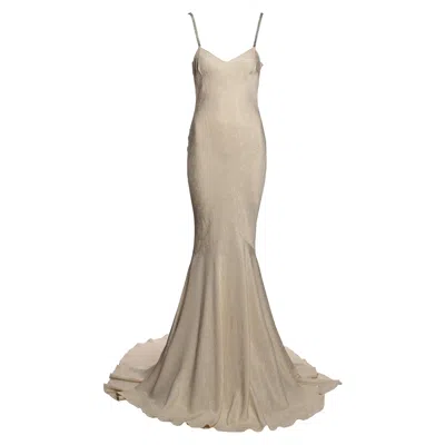 Pre-owned John Galliano Ivory Metallic Jacquard Slip Dress With Rhinestone Straps, Ss 2003 In White