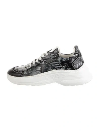Pre-owned John Galliano Leather Graphic Print Chunky Sneakers In Black