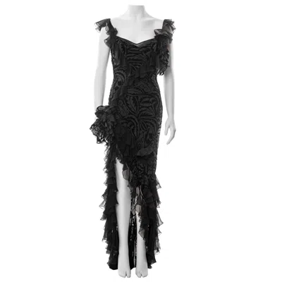 Pre-owned John Galliano Metallic Black Bias Cut Chiffon Evening Dress, Fw 2003