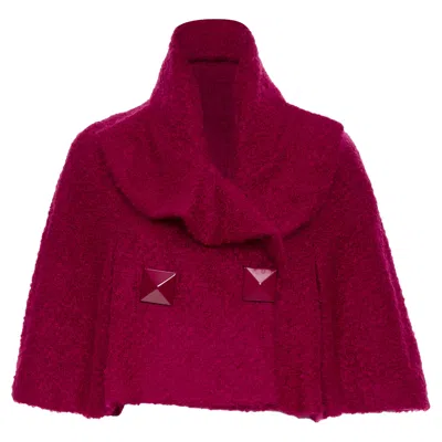 Pre-owned John Galliano Mohair Blend Shearling Button Cape Jacket In Pink