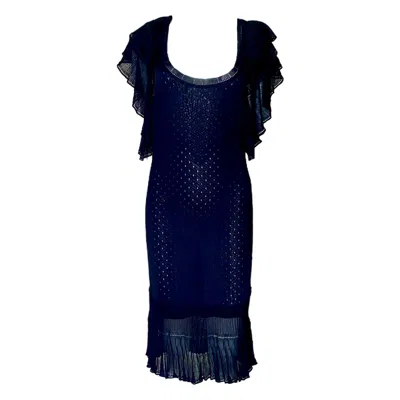 Pre-owned John Galliano New  Black Crochet Knit Ruched Dress M