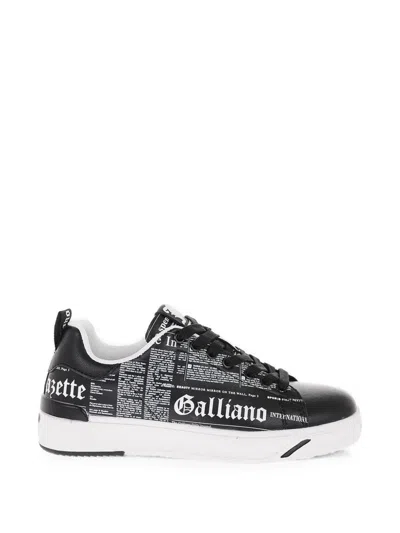 John Galliano Newspaper-print Lace-up Sneakers In Black