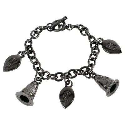 Pre-owned John Galliano Paris Gunmetal Chain Bracelet With Dangling Charms In Gray