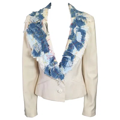 Pre-owned John Galliano Patchwork And Scrapbooking Embroidered Blazer In Gray