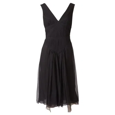 Pre-owned John Galliano Pleated Silk Georgette Cocktail Dress In Black