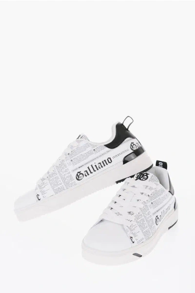 John Galliano Printed Faux Leather Low Top Sneakers In Black
