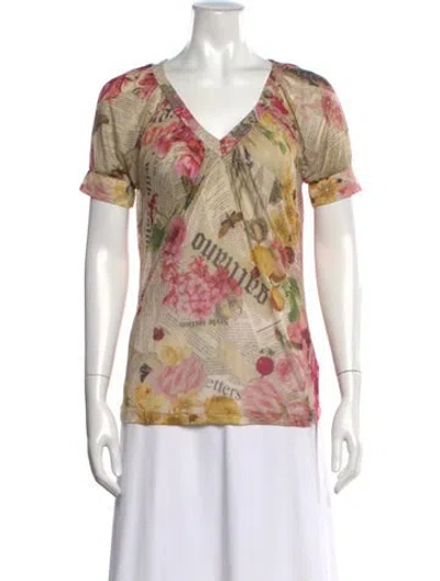 Pre-owned John Galliano Printed V-neck Top In Neutral