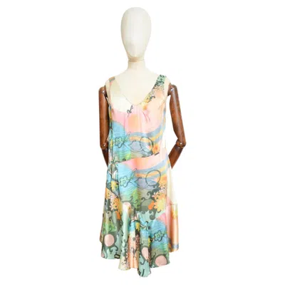 Pre-owned John Galliano Pure Silk 1920s Style Flapper Pastel Print Floaty Dress In Sand