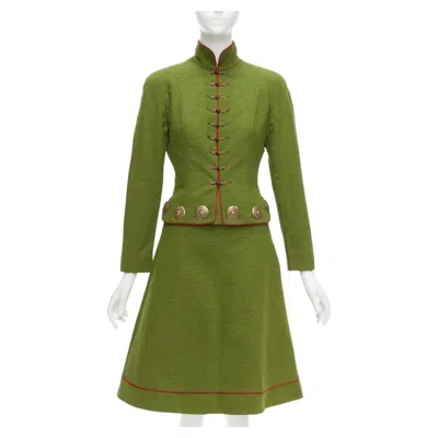 Pre-owned John Galliano Rare Christian Dior  1999 Mao Communist Green Skirt Suit Fr36/38
