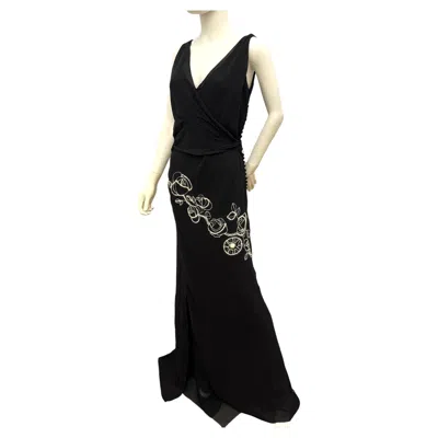 Pre-owned John Galliano Rare  F/w 2005 Black Silk Chiffon Evening Gown Floral Embroidered