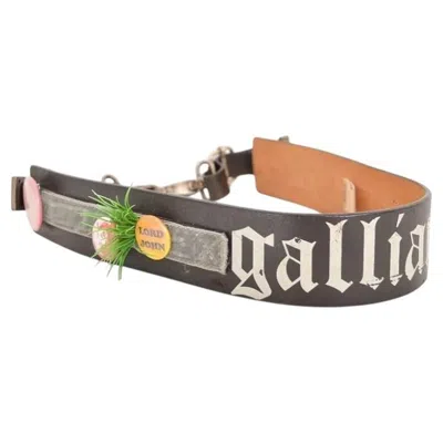 Pre-owned John Galliano Rare Vintage  Gothic Black Waist Belt With Grass & Badges In Green