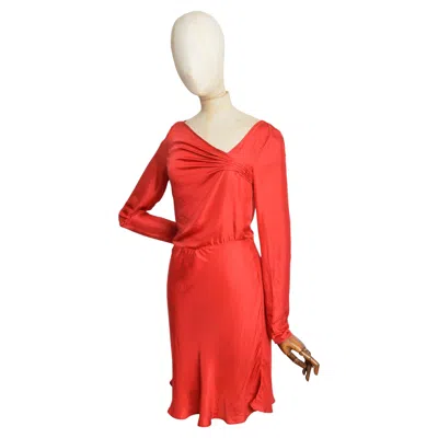 Pre-owned John Galliano Scarlett Red  Crepe Silk Blend Long Sleeve 1940's Style Dress