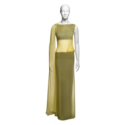 Pre-owned John Galliano Silk Chiffon Dress With Crystals & Integrated Shawl, Ss 1999 In Brown
