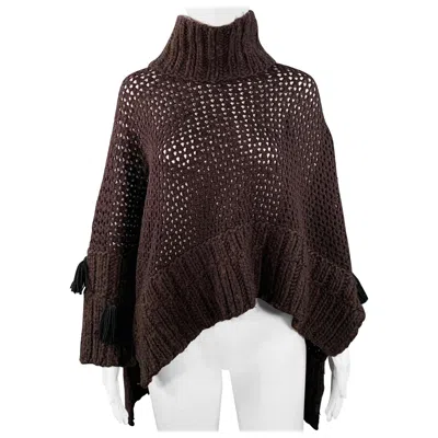 Pre-owned John Galliano Size M Brown Wool Blend Turtleneck Chunky Knit Sweater