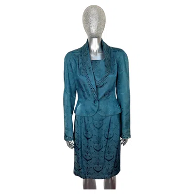 Pre-owned John Galliano Spring 1999 Blue Silk Brocade Skirt Suit