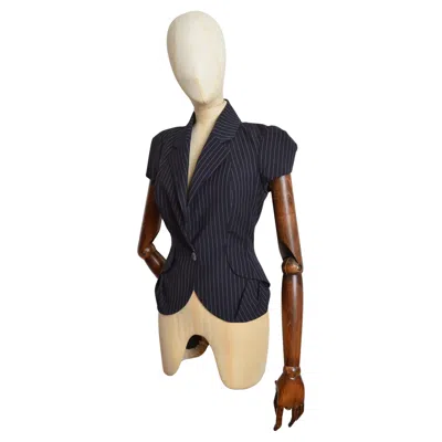 Pre-owned John Galliano Spring 1999  Tailored Pinstriped Short Sleeve Fitted Blazer Jacket In Black