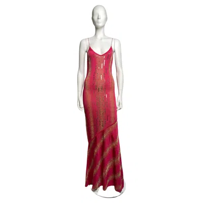 Pre-owned John Galliano Spring 2001 Fuchsia And Gold Metallic Bias Cut Slip Gown In Red