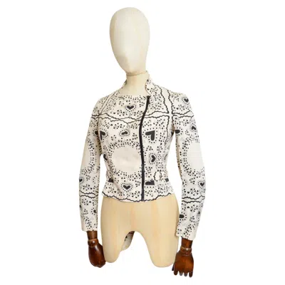 Pre-owned John Galliano Spring 2002 Bandana Heart Print Vintage Cotton Silk Moto Jacket In Sand