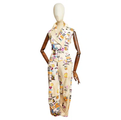 Pre-owned John Galliano Spring /summer 2002 Runway Waistcoat Top & Matching Low Rise Pants In Sand