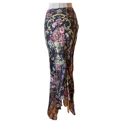 Pre-owned John Galliano Spring/summer 2004 Silk Floral Skirt � Made In France In Black