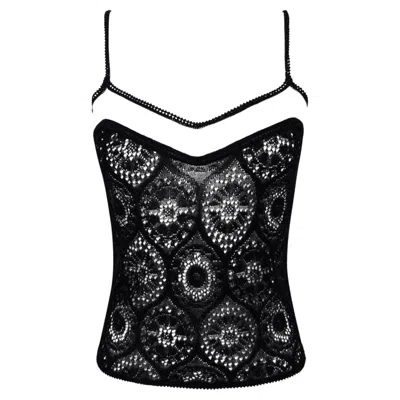 Pre-owned John Galliano S/s 1998  Sheer Black Lace Mesh Trim Tank Top