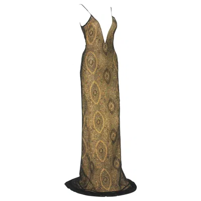 Pre-owned John Galliano S/s 1998 See On Jennifer Aniston Sag Awards Mesh Overlay Dress In Brown
