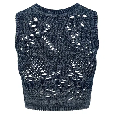 Pre-owned John Galliano S/s 2000 Christian Dior By  Blue Sheer Knit Crop Top Fr36, Us4