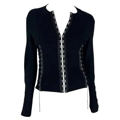 Pre-owned John Galliano S/s 2003  Black Black Knit Hook Lace Up Sweater Top M
