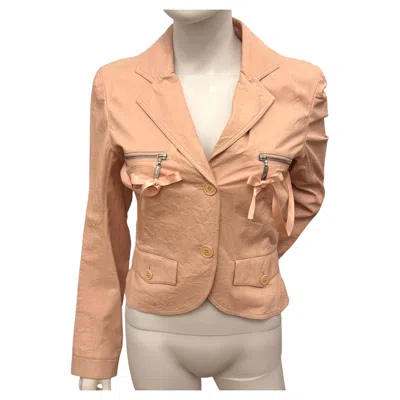 Pre-owned John Galliano S/s 2006 Pink Crinkled Lambskin Leather Jacket With Satin Bows