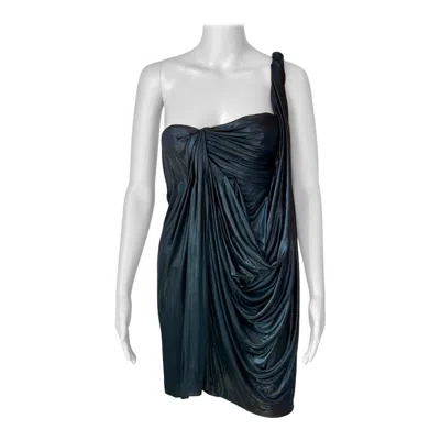 Pre-owned John Galliano S/s 2007 Runway Bustier Wet Look Metallic Draped Mini Dress In Black