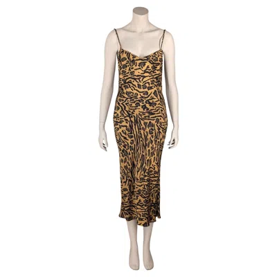 Pre-owned John Galliano S/s2018 Cheetah Silk Dress Maxi Length In Sand
