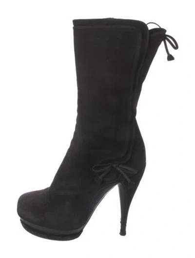 Pre-owned John Galliano Suede Bow Accents Boots In Black