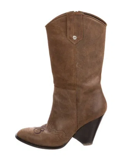 Pre-owned John Galliano Suede Western Boots In Brown