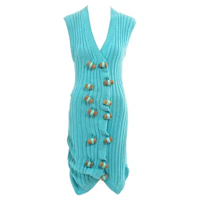 Pre-owned John Galliano Turquoise Knitted 'the Ludic Game' Wine Cork Dress, Fw 1985 In Blue