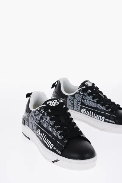 John Galliano Two-tone Faux Leather Low-top Sneakers With All-over Letteri In Multi