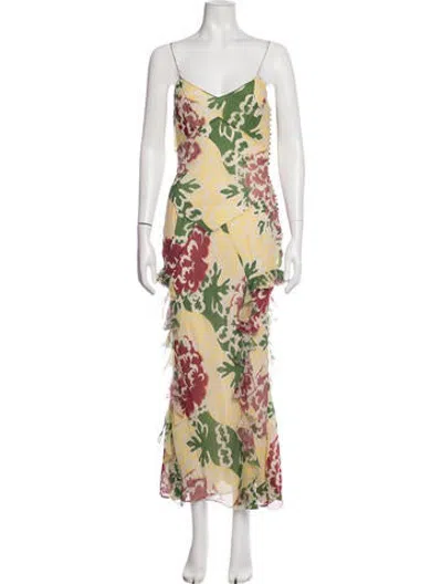 Pre-owned John Galliano Vintage 2002 Long Dress In Green/yellow