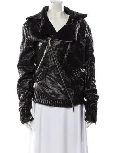 Pre-owned John Galliano Vintage 2004 Waxed Knit Biker Cardigan In Black