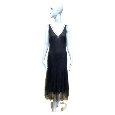 Pre-owned John Galliano Vintage  1990s Black Lace Flapper Cocktail Dress Size 6