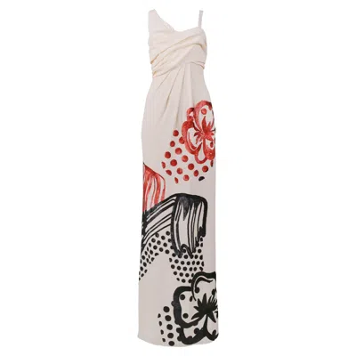 Pre-owned John Galliano Vintage  Cream Gown With Black & Red Sequins 2007 In White