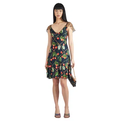 Pre-owned John Galliano Vintage  F/w 2003 Cherry And Leopard Print Dress In Brown