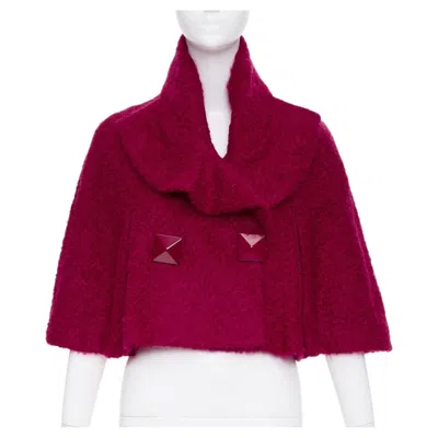 Pre-owned John Galliano Vintage Pink Mohair Blend Shearling Pyramid Button Cape Jacket M