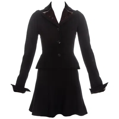 Pre-owned John Galliano Wool And Velvet Skirt Suit Fw 1996 In Black