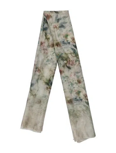 Pre-owned John Galliano Wool Floral Print Scarf In Green